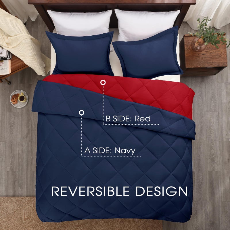 Basic Beyond Beyond Twin Comforter Set - Navy/Red Reversible Comforter Set for All Seasons, 1 Comforter (66"x92") and 1 Pillow Sham (20"x26"+2") - Image 3